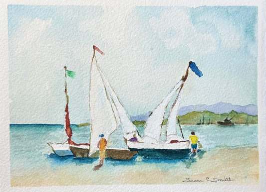 Original Impressionist Watercolor of sailboats